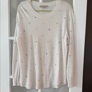 LOFT Ivory Long Sleeve Top with Colorful Dots